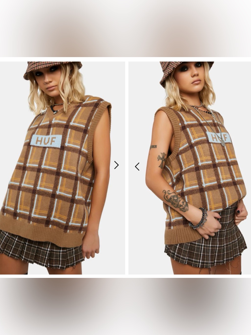 Huf Logo Sweater Vest Size L Oversized Plaid Collegiate Academia